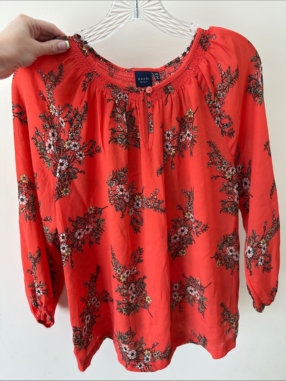 Coral Floral Peasant Blouse